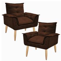 Kit 2 Poltronas Decorativas Lidi Opala Suede Marrom Pés Palito Caramelo para Sala de Estar Luxo - Bela Decor Kit 2 Poltronas Decorativas Lidi Opala Suede Marrom Pés Palito Caramelo para Sala de Estar Luxo - Bela Decor