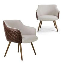 Kit 2 Poltronas Decorativas Linho Areia E Facto Marrom Matelassê Pé Palito Alya- Larbelle