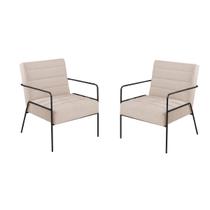 Kit 2 Poltronas Decorativas Linho Braços de Metal Preto - C&M Decor Kit 2 Poltronas Decorativas Linho Braços de Metal Preto - C&M Decor