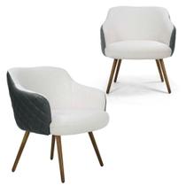 Kit 2 Poltronas Decorativas Linho Bruma Sintético Concreto Matelassê Pé Palito Alya- Larbelle