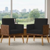 Kit 2 Poltronas Decorativas Lis Para Sala Quarto Recepção Escritório Consultório Suede e Material Sintético Assento Confortável Pé Palito Castanho