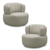 Kit 2 Poltronas Decorativas Mariele Sala de Estar Base Giratória em Aço Couro Bege G88 - Gran Belo Kit 2 Poltronas Decorativas Mariele Sala de Estar Base Giratória em Aço Couro Bege G88 - Gran Belo