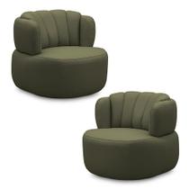 Kit 2 Poltronas Decorativas Mariele Sala de Estar Base Giratória em Aço Couro Fendi G88 - Gran Belo Kit 2 Poltronas Decorativas Mariele Sala de Estar Base Giratória em Aço Couro Fendi G88 - Gran Belo