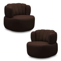 Kit 2 Poltronas Decorativas Mariele Sala de Estar Base Giratória em Aço Couro Marrom Chocolate G88 - Gran Belo