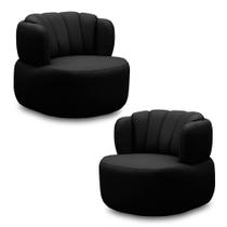 Kit 2 Poltronas Decorativas Mariele Sala de Estar Base Giratória em Aço Couro Preto G88 - Gran Belo Kit 2 Poltronas Decorativas Mariele Sala de Estar Base Giratória em Aço Couro Preto G88 - Gran Belo