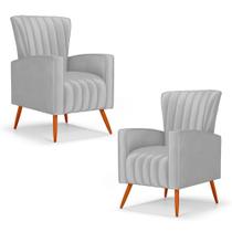 Kit 2 Poltronas Decorativas Melody Poltrona de Descanso Veludo Cinza Claro Abmaza Kit 2 Poltronas Decorativas Melody Poltrona de Descanso Veludo Cinza Claro Abmaza