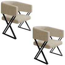 Kit 2 Poltronas Decorativas Mirela Pes Metal Linho Bege Vconcept