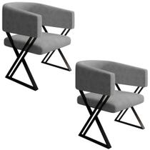 Kit 2 Poltronas Decorativas Mirela Pes Metal Linho Cinza Vconcept