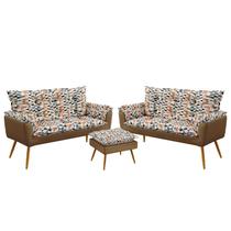 Kit 2 Poltronas Decorativas Namoradeira Beta com Puff Lunar Sued Estampado Laranja com Capuccino Ara Kit 2 Poltronas Decorativas Namoradeira Beta com Puff Lunar Sued Estampado Laranja com Capuccino Ara