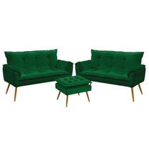 Kit 2 Poltronas Decorativas Namoradeira Beta com Puff Lunar Sued Verde Aradecor