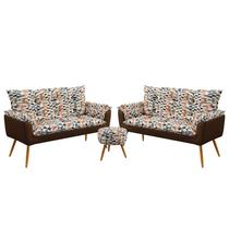 Kit 2 Poltronas Decorativas Namoradeira Beta com Puff Solar Sued Estampado Laranja com Marrom Aradec Kit 2 Poltronas Decorativas Namoradeira Beta com Puff Solar Sued Estampado Laranja com Marrom Aradec