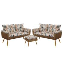Kit 2 Poltronas Decorativas Namoradeira Opala com Puff Lunar Sued Estampado Laranja com Capuccino Aradecor Kit 2 Poltronas Decorativas Namoradeira Opala com Puff Lunar Sued Estampado Laranja com Capuccino Aradecor