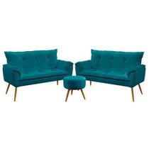 Kit 2 Poltronas Decorativas Namoradeira Opala com Puff Solar Sued Azul Turquesa Aradecor Kit 2 Poltronas Decorativas Namoradeira Opala com Puff Solar Sued Azul Turquesa Aradecor