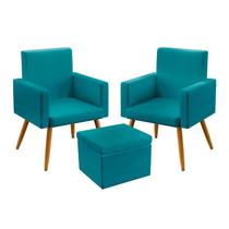Kit 2 Poltronas Decorativas Nina Com Puff Quasar Sued Azul Turquesa Aradecor Kit 2 Poltronas Decorativas Nina Com Puff Quasar Sued Azul Turquesa Aradecor