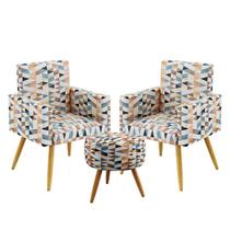 Kit 2 Poltronas Decorativas Nina Com Puff Solar Sued Estampado Laranja Aradecor