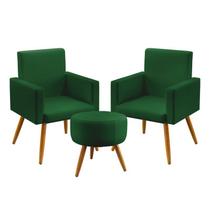 Kit 2 Poltronas Decorativas Nina Com Puff Solar Sued Verde Aradecor