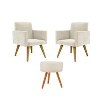 Kit 2 Poltronas Decorativas Nina com Puff Suede Bege Balaqui Decor