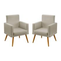 Kit 2 Poltronas Decorativas Nina Com Rodapé Couro Bege Aradecor