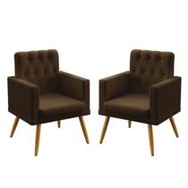 Kit 2 Poltronas Decorativas Nina Com Rodapé E Botões Capitonê Sued Marrom Aradecor