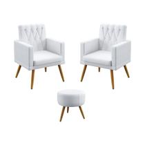 Kit 2 Poltronas Decorativas Nina Com Rodapé e Botões Com Puff Solar Para Sala de Estar Couro Branco Aradeco Kit 2 Poltronas Decorativas Nina Com Rodapé e Botões Com Puff Solar Para Sala de Estar Couro Branco Aradeco