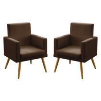 Kit 2 Poltronas Decorativas Nina Com Rodapé Para Sala de Estar Couro Marrom Aradecor Kit 2 Poltronas Decorativas Nina Com Rodapé Para Sala de Estar Couro Marrom Aradecor