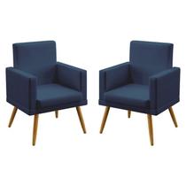 Kit 2 Poltronas Decorativas Nina Com Rodapé Suede Azul Marinho Aradecor