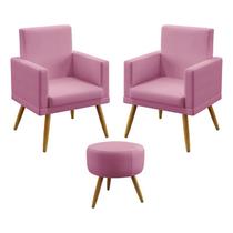 Kit 2 Poltronas Decorativas Nina e Puff Solar Com Rodapé Suede Rosê Aradecor Kit 2 Poltronas Decorativas Nina e Puff Solar Com Rodapé Suede Rosê Aradecor