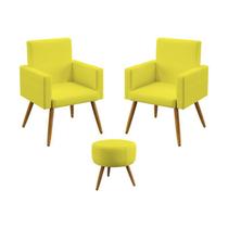 Kit 2 Poltronas Decorativas Nina e Puff Solar Suede Amarelo Aradecor Kit 2 Poltronas Decorativas Nina e Puff Solar Suede Amarelo Aradecor
