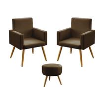 Kit 2 Poltronas Decorativas Nina e Puff Solar Suede Marrom Aradecor Kit 2 Poltronas Decorativas Nina e Puff Solar Suede Marrom Aradecor