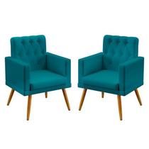 Kit 2 Poltronas Decorativas Nina Rodapé e Capitonê Sued Azul Turquesa Aradecor Kit 2 Poltronas Decorativas Nina Rodapé e Capitonê Sued Azul Turquesa Aradecor