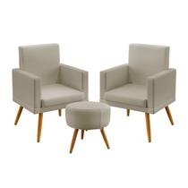 Kit 2 Poltronas Decorativas Nina Rodapé e Puff Solar Couro Bege Aradecor Kit 2 Poltronas Decorativas Nina Rodapé e Puff Solar Couro Bege Aradecor