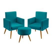 Kit 2 Poltronas Decorativas Nina Rodapé e Puff Solar Sued Azul Turquesa Aradecor Kit 2 Poltronas Decorativas Nina Rodapé e Puff Solar Sued Azul Turquesa Aradecor