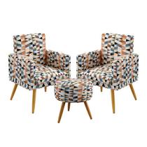 Kit 2 Poltronas Decorativas Nina Rodapé e Puff Solar Sued Estampado Laranja Aradecor Kit 2 Poltronas Decorativas Nina Rodapé e Puff Solar Sued Estampado Laranja Aradecor