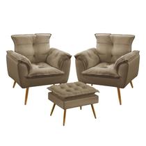 Kit 2 Poltronas Decorativas Opala e Puff Lunar Suede Capuccino Aradecor