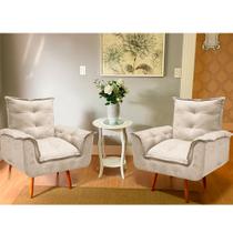 Kit 2 Poltronas Decorativas Opala Lolla Luxo para Sala Suede Bege - Bela Móveis