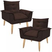Kit 2 Poltronas Decorativas Opala Lolla Luxo para Sala Suede Marrom - Bela Móveis