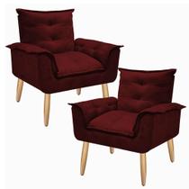 Kit 2 Poltronas Decorativas Opala Lolla Luxo para Sala Suede Marsala - Bela Móveis