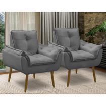 Kit 2 Poltronas Decorativas Opala Luxo para Recepção e Sala de Estar Cinza Kit 2 Poltronas Decorativas Opala Luxo para Recepção e Sala de Estar Cinza