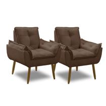 Kit 2 Poltronas Decorativas Opala Luxo para Recepção e Sala de Estar Marrom