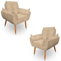 Kit 2 Poltronas Decorativas Opala Sala de Estar Tecido Suede Bege Horizonte Móveis