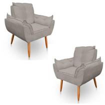 Kit 2 Poltronas Decorativas Opala Sala de Estar Tecido Suede Cinza Claro Horizonte Móveis