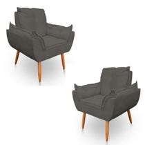 Kit 2 Poltronas Decorativas Opala Sala de Estar Tecido Suede Grafite Horizonte Móveis Kit 2 Poltronas Decorativas Opala Sala de Estar Tecido Suede Grafite Horizonte Móveis