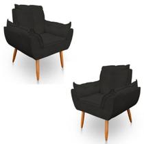 Kit 2 Poltronas Decorativas Opala Sala de Estar Tecido Suede Preto Horizonte Móveis
