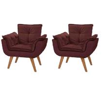 Kit 2 Poltronas Decorativas Opalla Suede Marsala Pés Palito Caramelo para Sala de Estar Luxo - Bela Decor