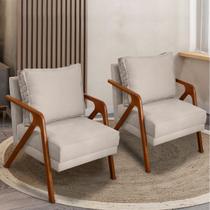 Kit 2 Poltronas Decorativas Para Sala Cadeira Reforçada Shine Madeira Maciça Suede