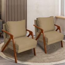 Kit 2 Poltronas Decorativas Para Sala Cadeira Reforçada Shine Madeira Maciça Suede