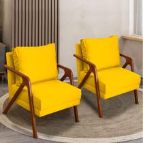 Kit 2 Poltronas Decorativas Para Sala Cadeira Reforçada Shine Madeira Maciça Suede Cores
