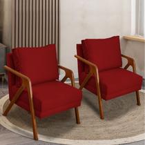 Kit 2 Poltronas Decorativas Para Sala Cadeira Reforçada Shine Madeira Maciça Suede Cores