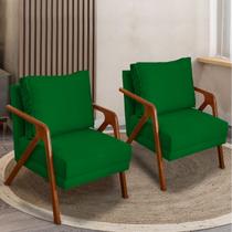 Kit 2 Poltronas Decorativas Para Sala Cadeira Reforçada Shine Madeira Maciça Suede Cores