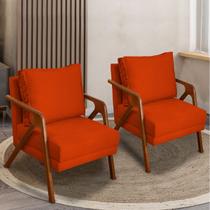 Kit 2 Poltronas Decorativas Para Sala Cadeira Reforçada Shine Madeira Maciça Suede Cores - Clique & Decore